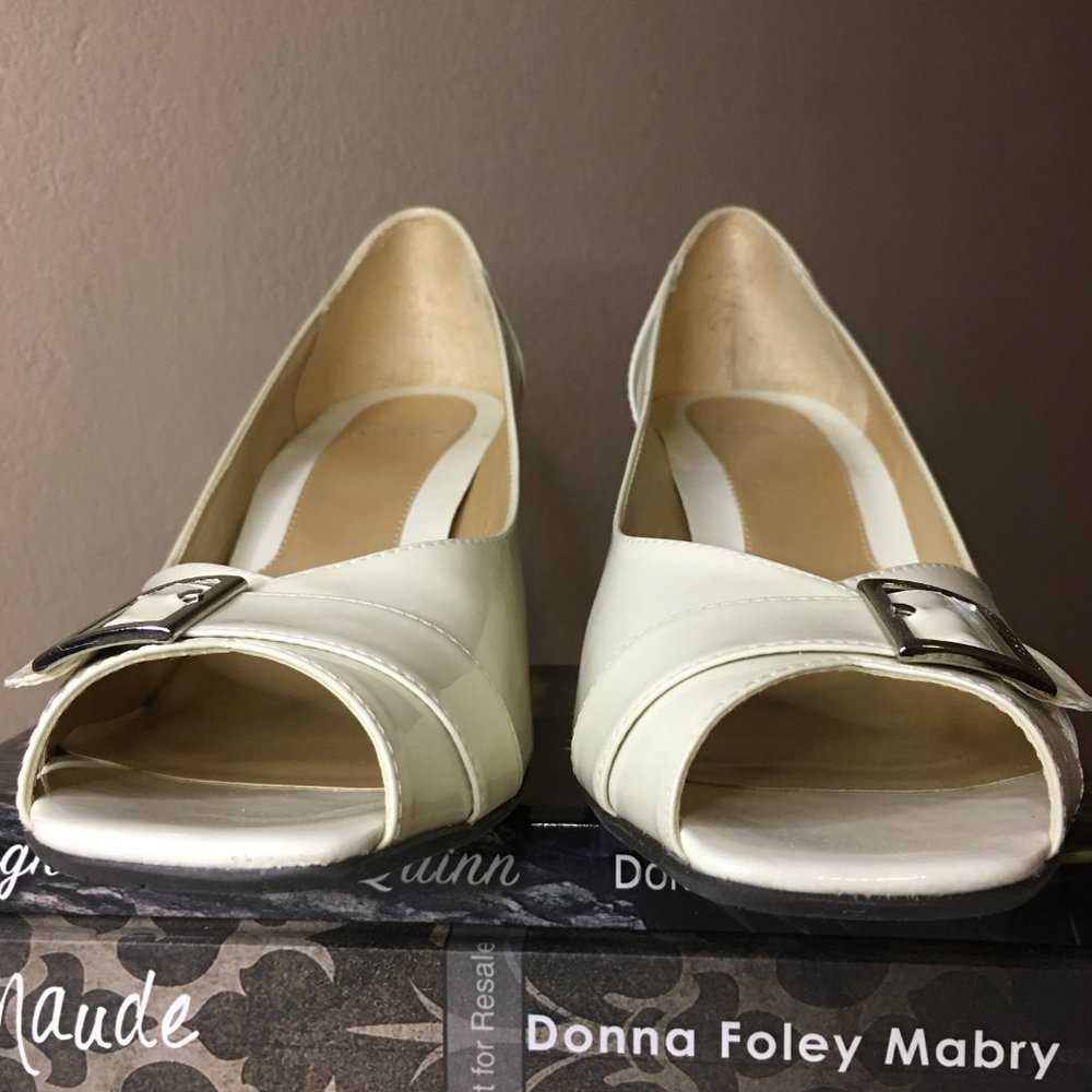 ALEX MARIE "Cadence" Patent Leather Cream Wedges - Picture 7 of 13
